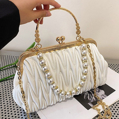 Orange Green Shoulder Bag Clutch Pearl Chain Bags Tote Synthetic Leather Handbag