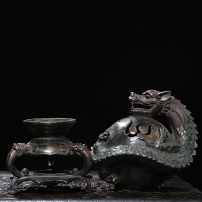 10" Chinese Bronze Gilt Myth Dragon Ball Incense Burner Censer