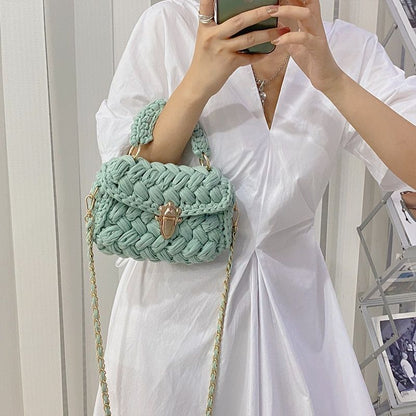 Knitting Bag Woolen Yarn Handmade Woven Handbag Square Crochet Purse 18*5*13 CM