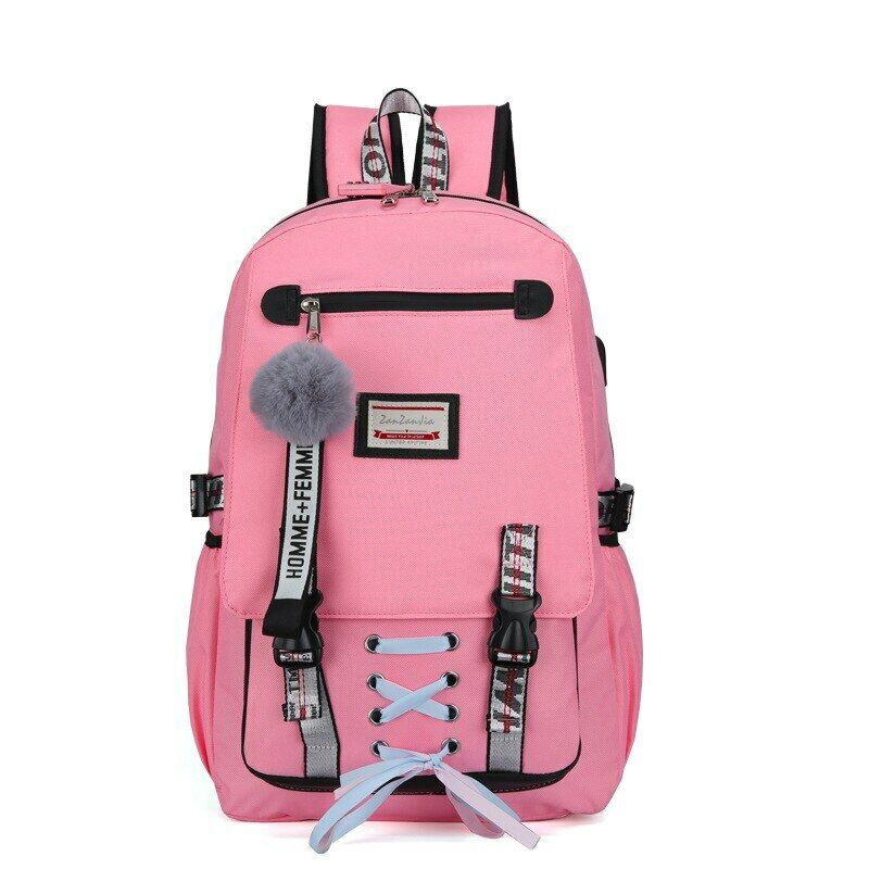Nylon Women Accessories School Backpacks Anti Theft USB Charge Backpack Girl Bag