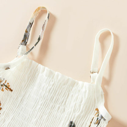 Matching Maxi Rompers Dresses Summer Floral Print White Mommy Me Elastic Waist