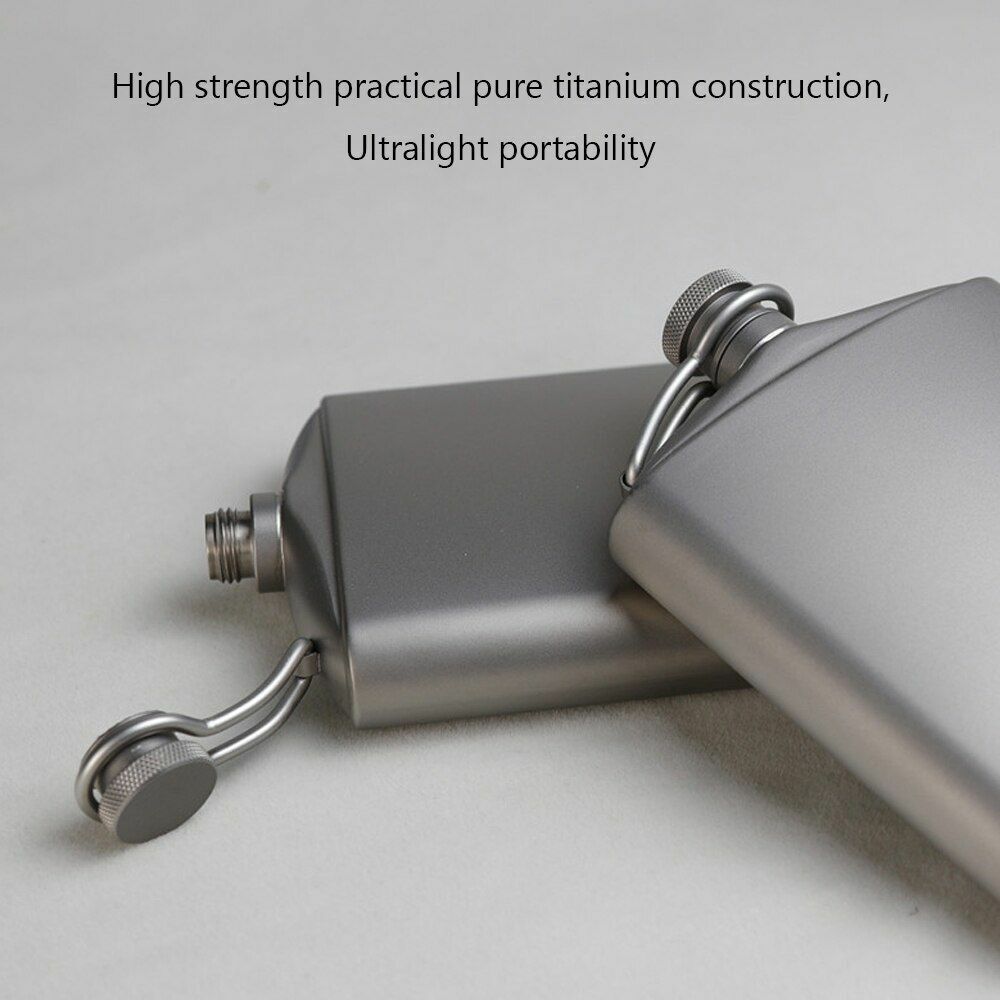 Titanium Flask 220/260ml Wine Hip Flagon Screw Cap Clip Funnel Ultralight Flat