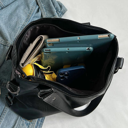 Shoulder Bag Oil Wax Leather Wide Strap Crossbody Bag Zipper Shopper Handbag 1PC