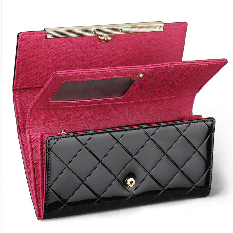 Women's Wallets Cash Clip Leather Billfold Handbag Ladies Purse Long Card Clamps