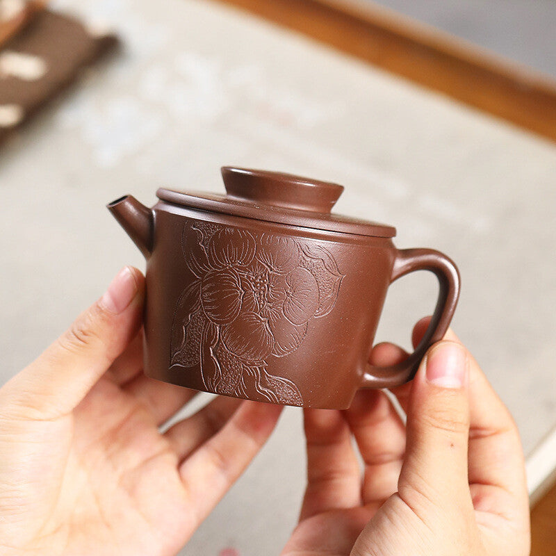 Original Ore Real Yixing Zisha Purple Grit Tea Pot Lotus Flower Carve Master Pot