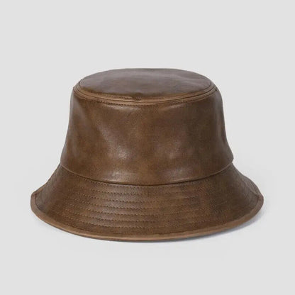Women Hats Retro Leather Fisherman Men Bucket Fashion Caps Outdoor Flat Sunshade