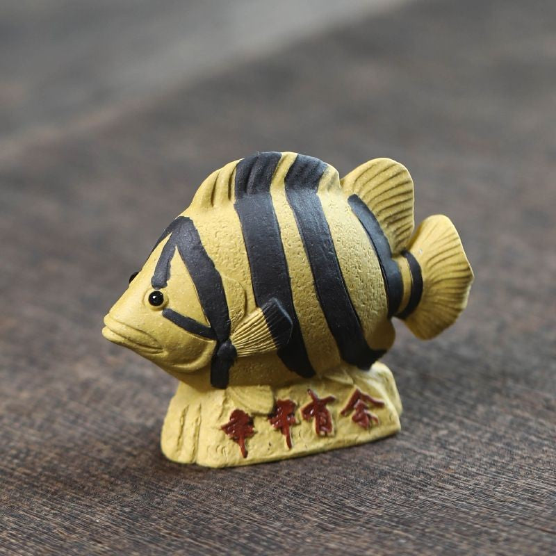 Zisha Tea Pet Three Stripe Tiger Fish Ornament Yearly Surplus Tea Decor