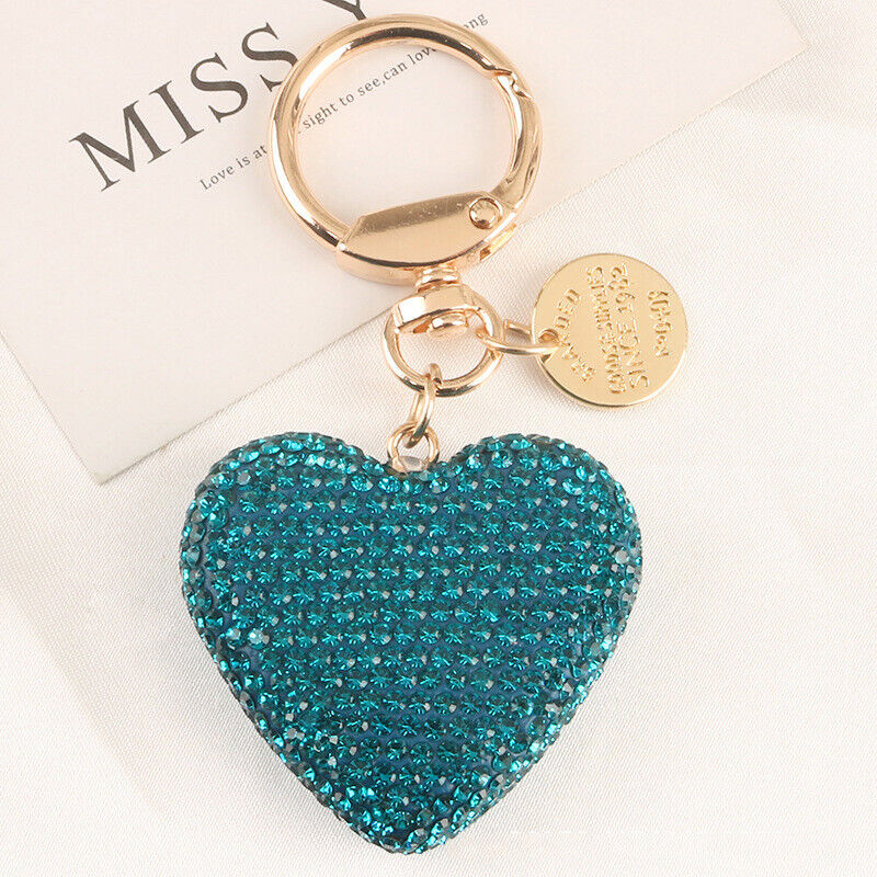 Full Rhinestone Heart Peach Heart Car Keychain Women Handbag Pendant Keyring *US