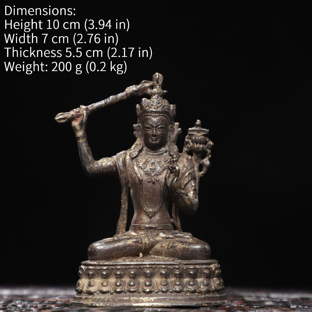 7.6"Xizang Buddhism Temple Bronze Hold Sword Manjushri Tara Buddha Statue