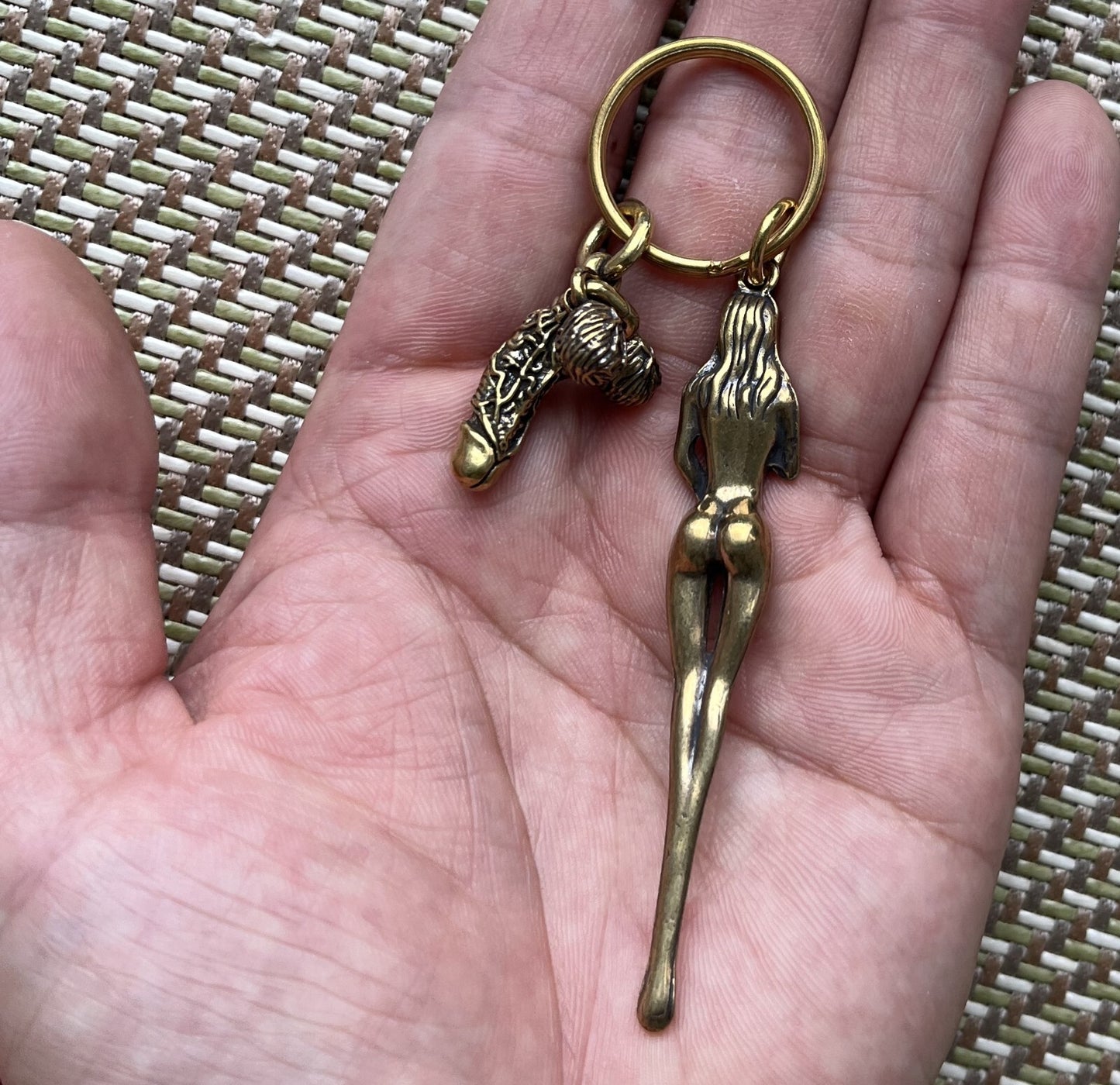Brass Naked Beauty Penis Ear Pick Keyring Keychains