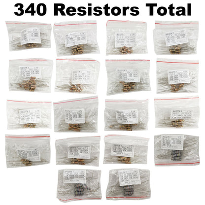 340 Piece Resistor Kit - Includes Assortment of ½ Watt, 1W, and 2W Resistors