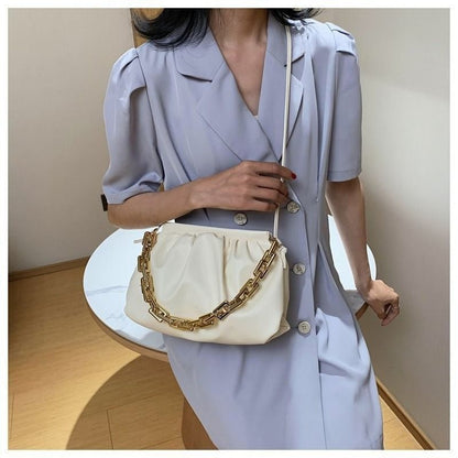 Thick Chain Shoulder Bags Synthetic Leather Pleated Cloud Bag Crossbody Purse