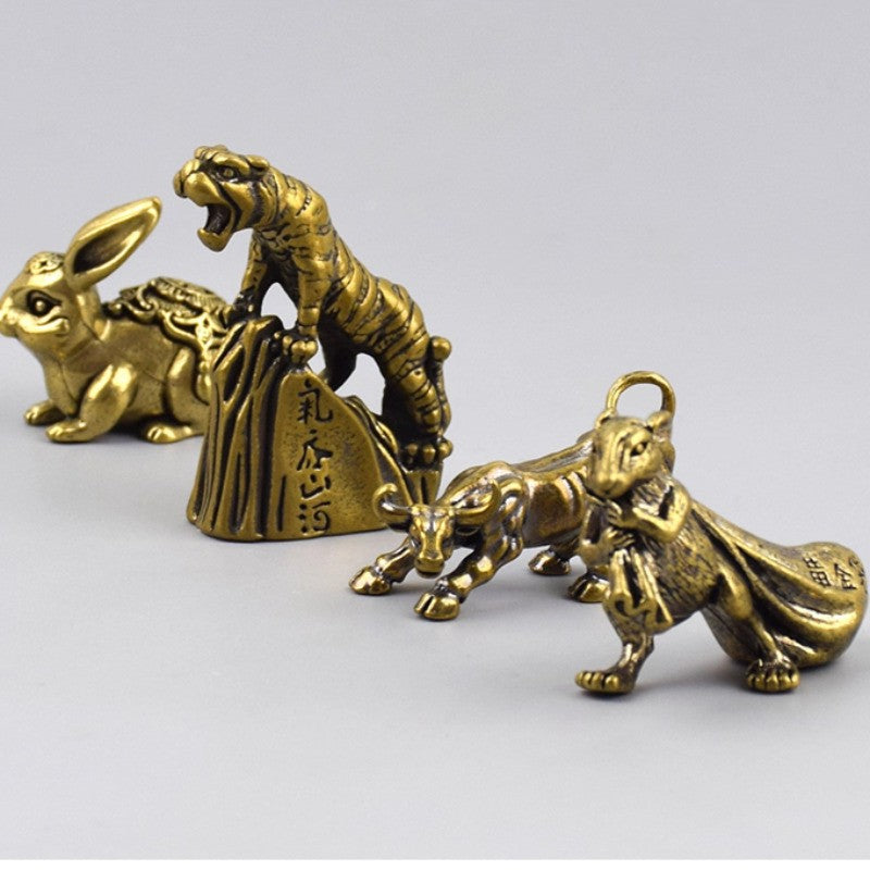 1Pc Retro Brass Twelve Chinese Zodiac Ornament Desktop Handicraft Tea Pet