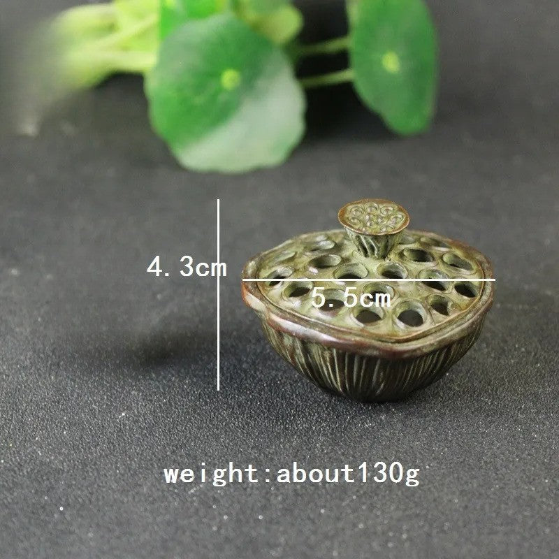 Copper Lotus Pod Statue Ornament Chinese Traditional Vintage Incense Burner