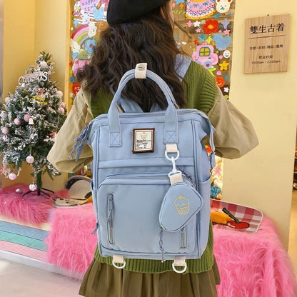Double Zipper Multifunction Backpack School Bags Teenage Shoulder Bag 26*16*39CM