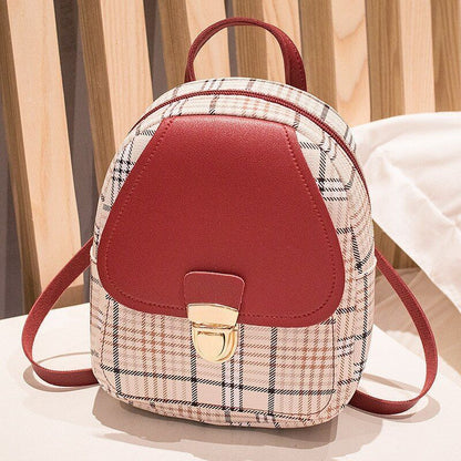Mini Backpack Crossbody Bag Plaid Shoulder Phone Purses Polyester 20L 16*6*21 CM