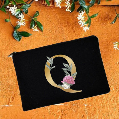 Makeup Bag Floral Alphabet Print Cosmetic Case Bridal Party Pouch Purse 14*22 CM