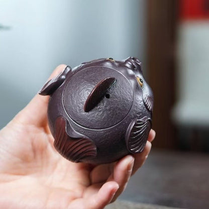 Yixing Zisha Teapot Original Purple Clay "bulgy Mouth Fish" Handled Pot 160ml