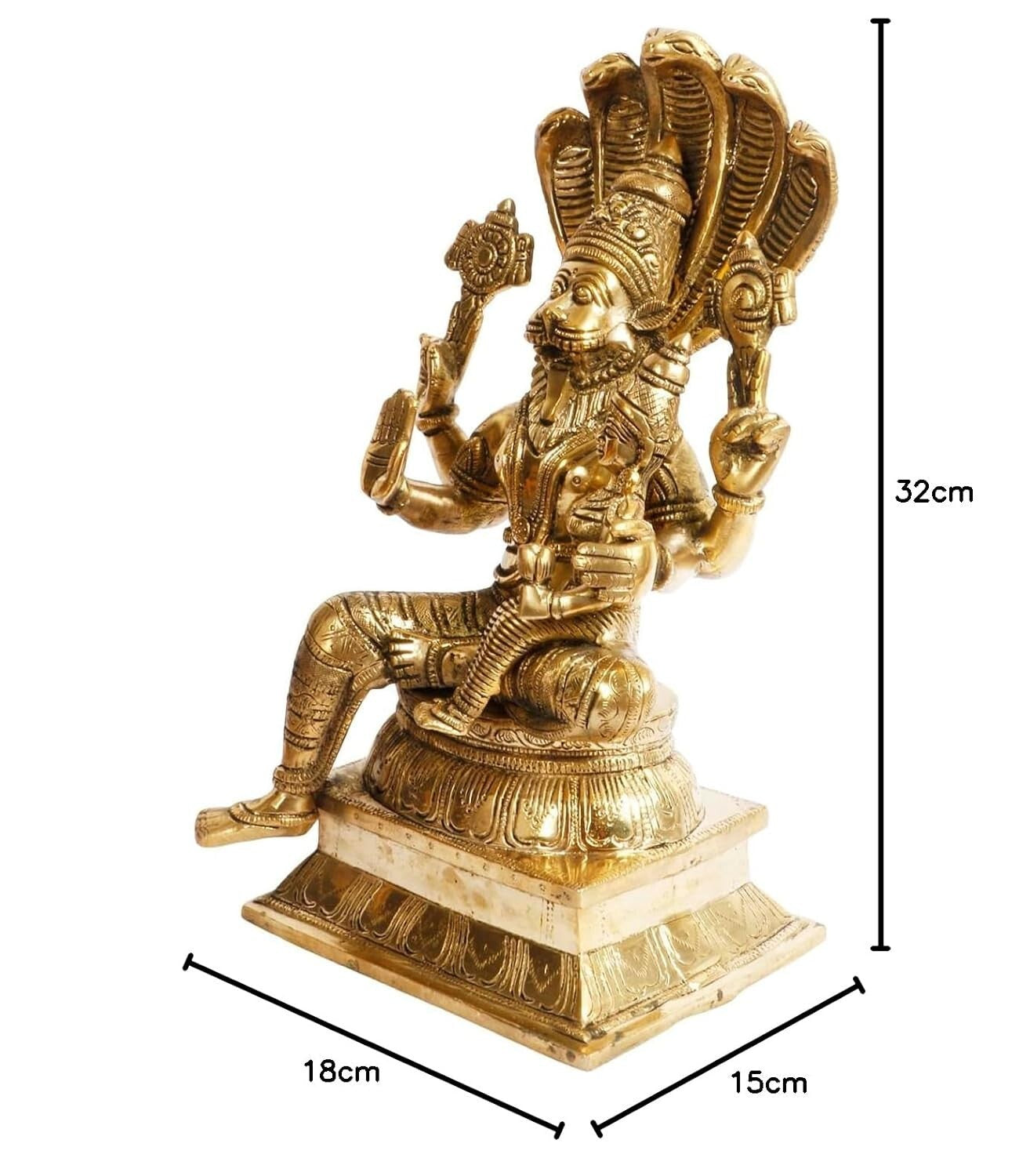 Hindu God Brass Lord Narasimha Bhagwan on Sheshnag Idol Figurine