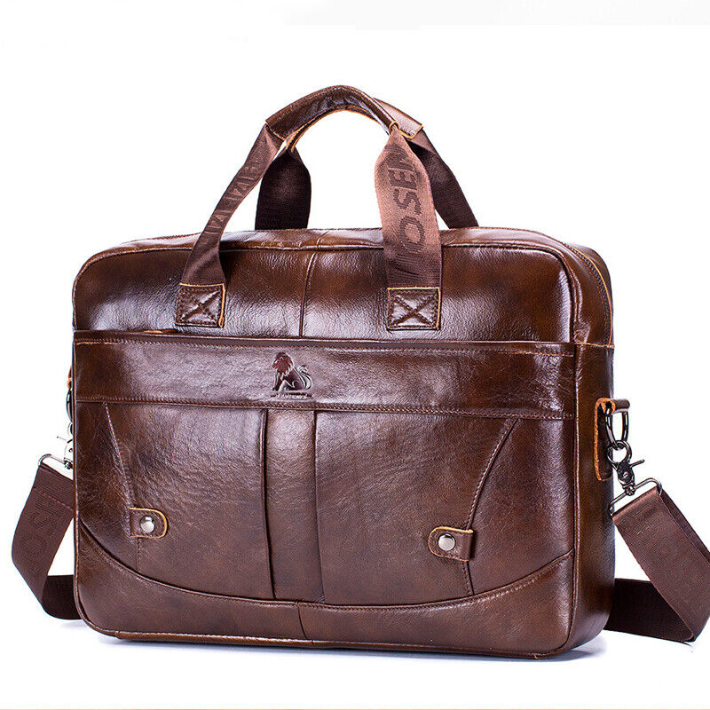 100% Genuine Leather Men's Handbags Shoulder bag 14" Laptop Business Briefcase