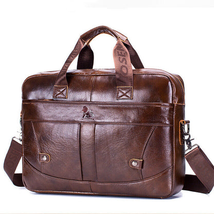 100% Genuine Leather Men's Handbags Shoulder bag 14" Laptop Business Briefcase