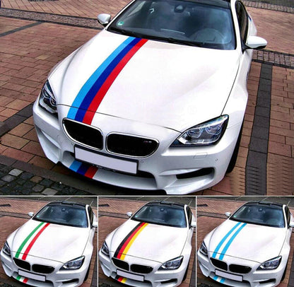 Custom Tricolor Racing Stripe Car Hood Sticker For All Models Vinyl Bonnet Decal