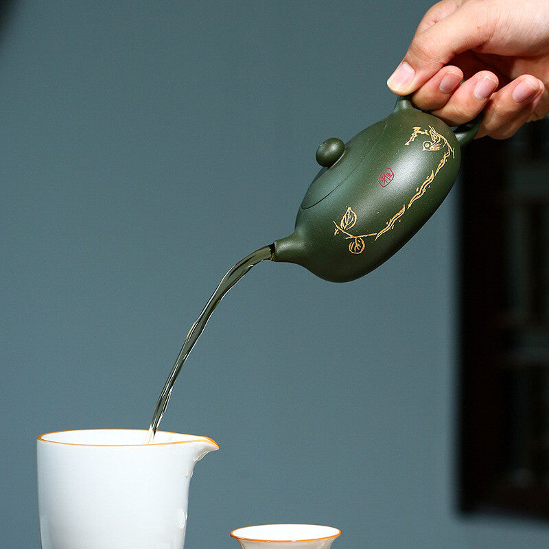210ml Yixing Zisha Teapot Full Handmade Bian Xishi Green Mud Pattern Tea Pot