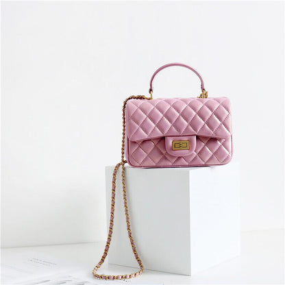 Small Quilted Lambskin Leather Handle Chain Tote Shoulder bag Crossbody Purse
