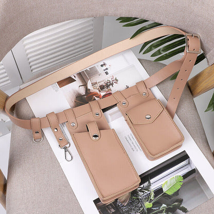 2 Piece Women's Belt Bag Waist Bags Female Leather Flap Crossbody Chest Bag