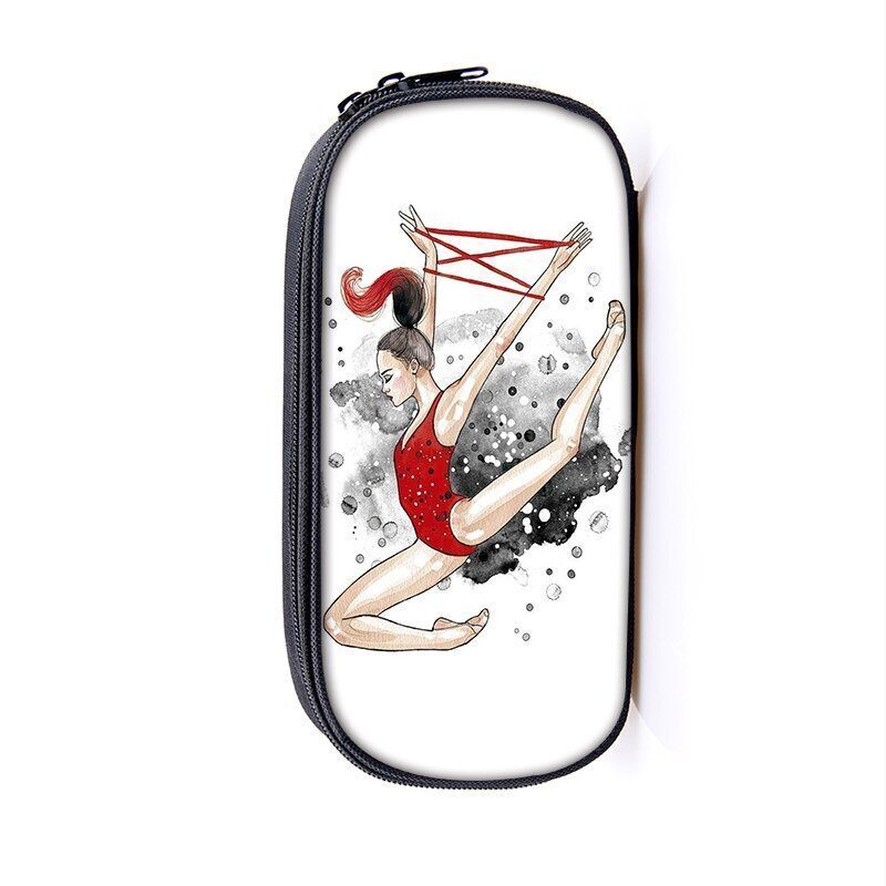 Elegant Gymnastic Art Print Cosmetic Bag Women Pencil Case Stationary Bag Canvas