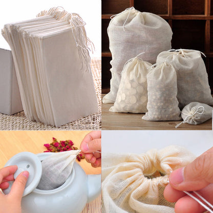 10 / 50 / Pack Reusable Natural Cotton Muslin Drawstring Bags Tea Soap Herbs