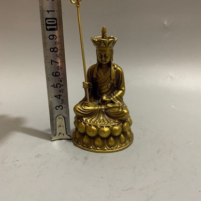 Vintage Brass Ksitigarbha Bodhisattva Statue Jiuhua Mountain Copper Ornament