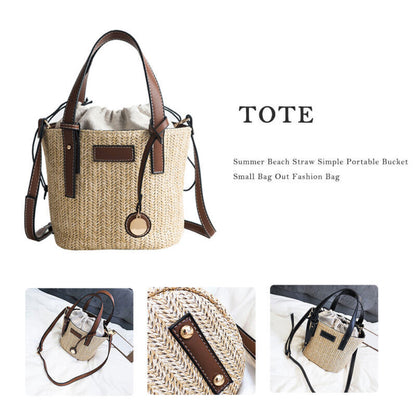 Summer Beach Straw Simple Portable Bucket Small Bag Out Fashion Bag New