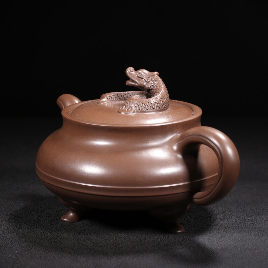 Chinese Yixing Zisha Clay Handmade Exquisite Teapot （螭龙三足 底款：金鼎商标）