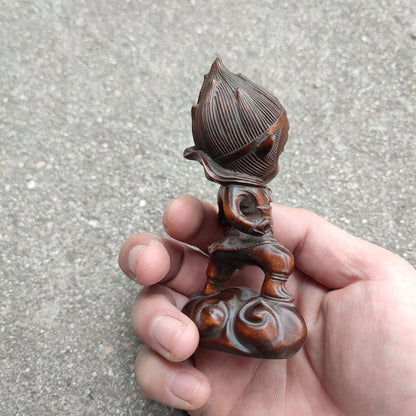 Vintage Art Chinese Wooden Statue Lovely Woodwork Cute Monkey King Carved Gift