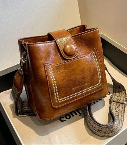 Leather Crossbody Shoulder Bag For Women Handbag Retro Style Hobo Mini Brown