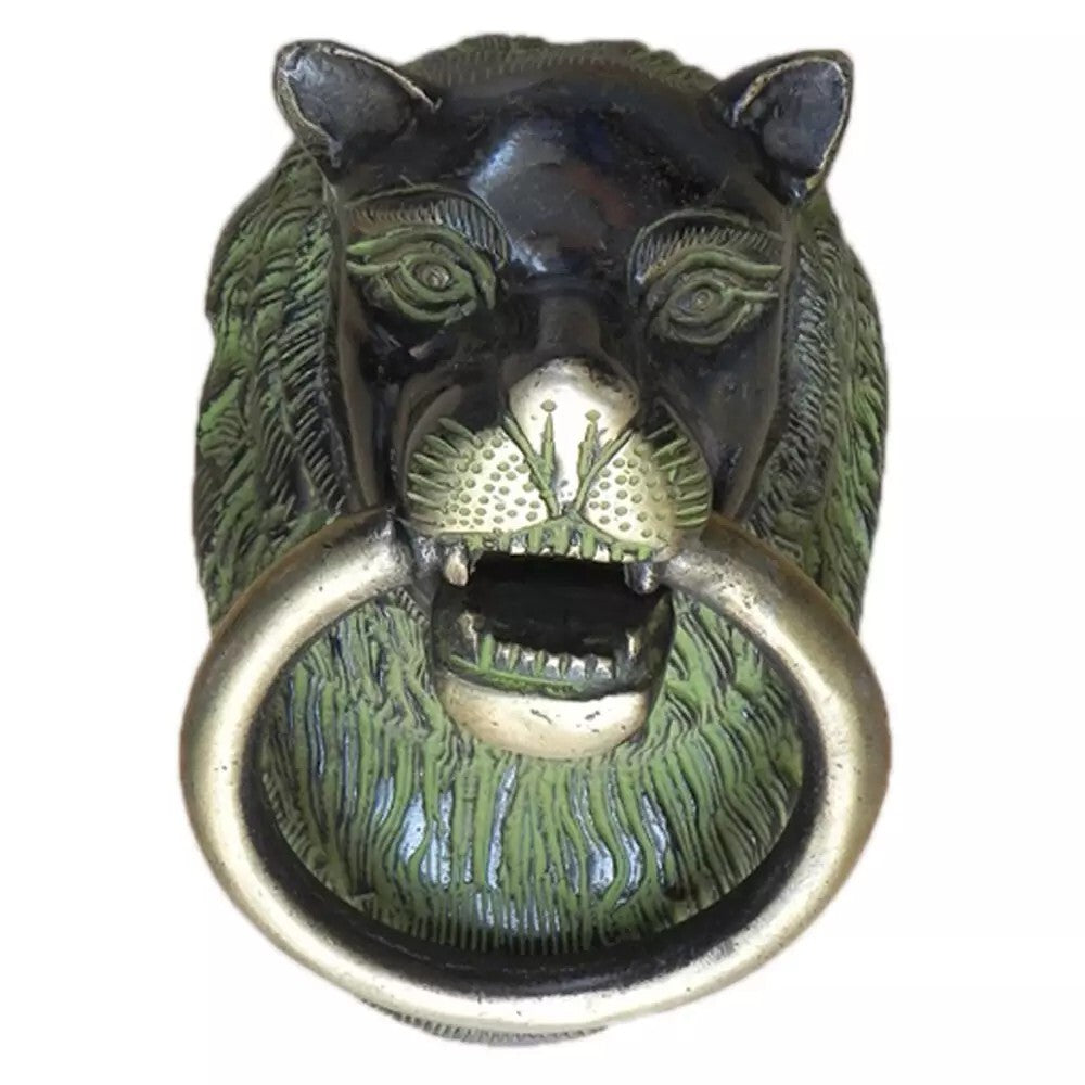 Antique Look Brass Lion Head Door Knocker Ring With Patina Door Bell Home Decor