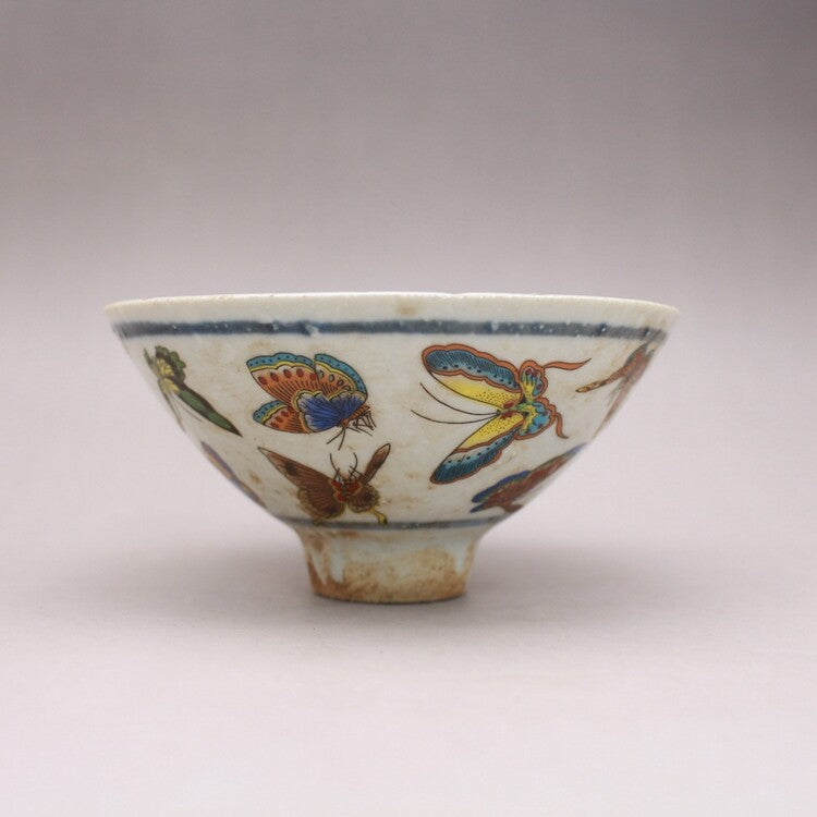 150ml Chinese Porcelain Famille Rose Hand Painted Butterfly Pattern Teacup Bowl