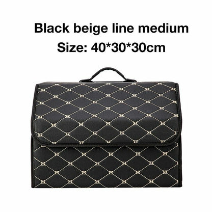 Car Trunk Storage Organizer Bag PU Leather Box Folding Stowing Tidying SUV Broad