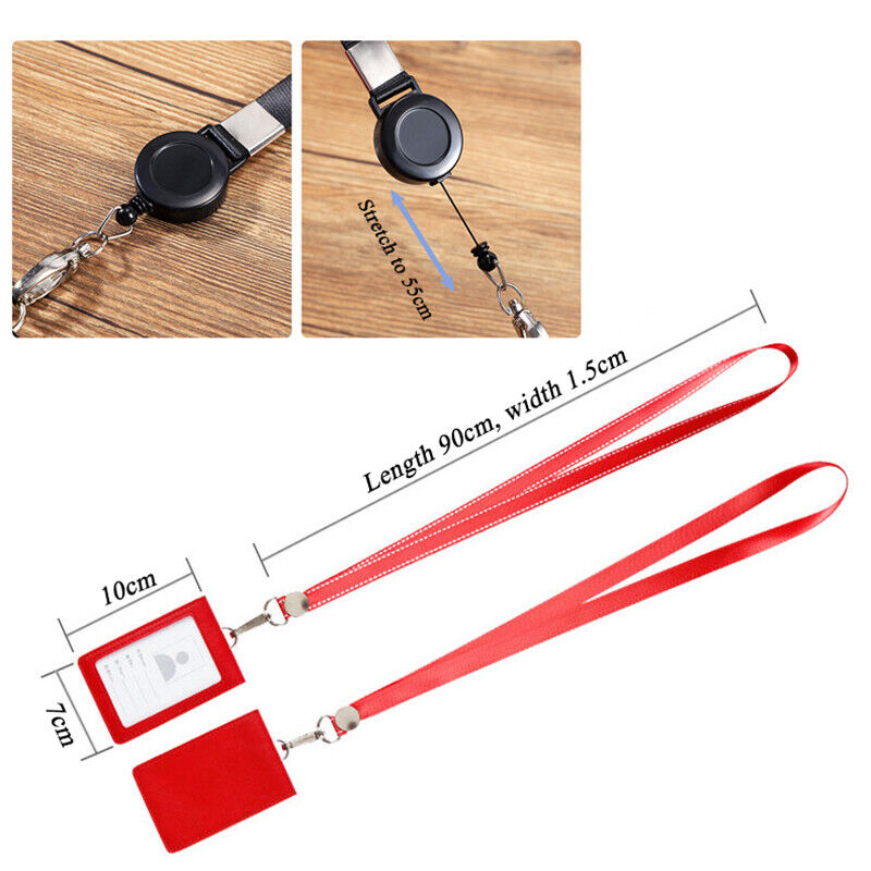 PU Leather Business Work Card ID Badge Lanyard Holder Neck Strap Cover Bags Ca
