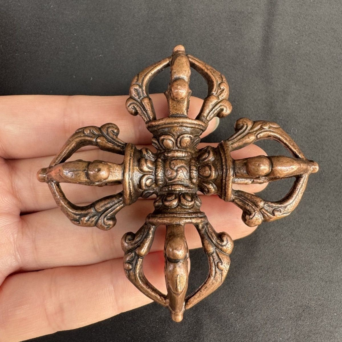 Tibetan Red Copper Cross Vajra Dorje Buddhist Ritual Tool Ornament
