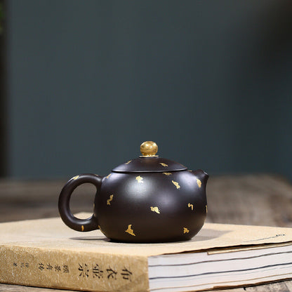 China Yixing Zisha Pottery Black Clay Handmade 150cc Mesh Teapot 撒金西施