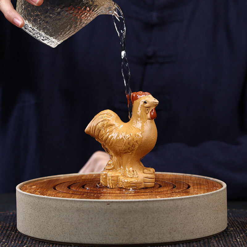 Collection of Wealth Attracting Golden Rooster Morning Tea Pet Tea Set Sculpture