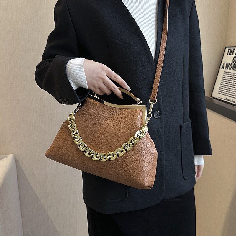 Handbag Mental Handle Pleated Shell Bag Clutch Purses Crossbody Bags 28*20*7 CM