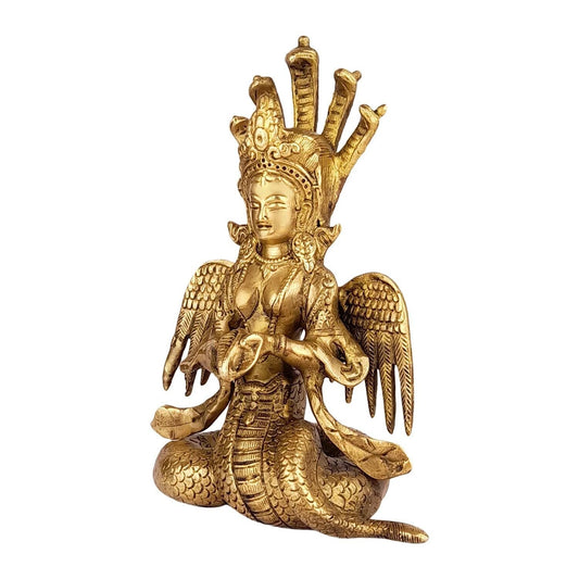 Brass Nagkanya Idol Nag Devi Snake Women Serpent Goddess Statue Figurine 8.5"