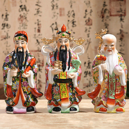 Three Gods Fortune Statue Handmade Ceramic Ornaments Painted Sculpture