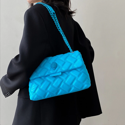 Quilted Leather Eagle Metal Women's Shoulder Bag Vegan Leather Cross Body Purse
