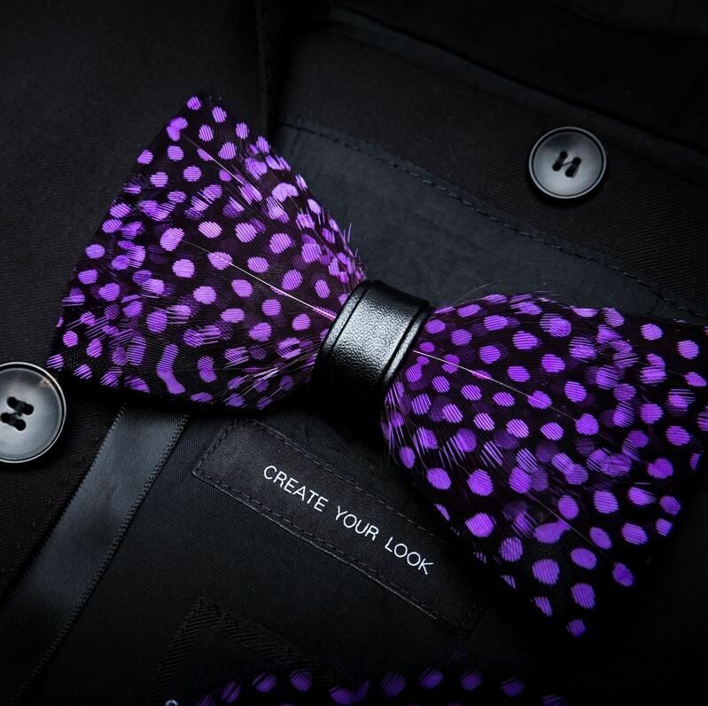 Men's Luxury Bowtie 12x5cm Peacock Feather Leather Bow Ties Fashion Party Formal