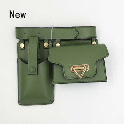 2 Piece Women's Belt Bag Waist Bags Female Leather Flap Crossbody Chest Bag