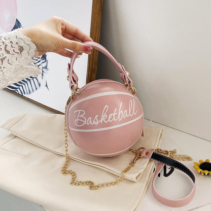 Women's Ball Bag Soft Pu Leather Round Crossbody Thick Chain Handbag Purse
